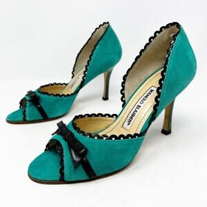 Manolo Blahnik Suede Peep Toe d’Orsay High Heel Pumps Size 36